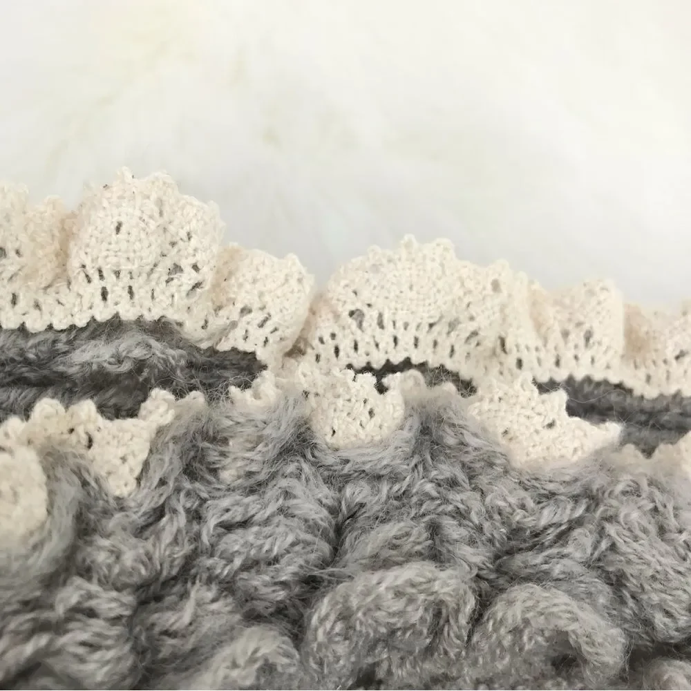 Vanity Gray Open Knit Infinity Scarf with cream lace trim- New With Tags